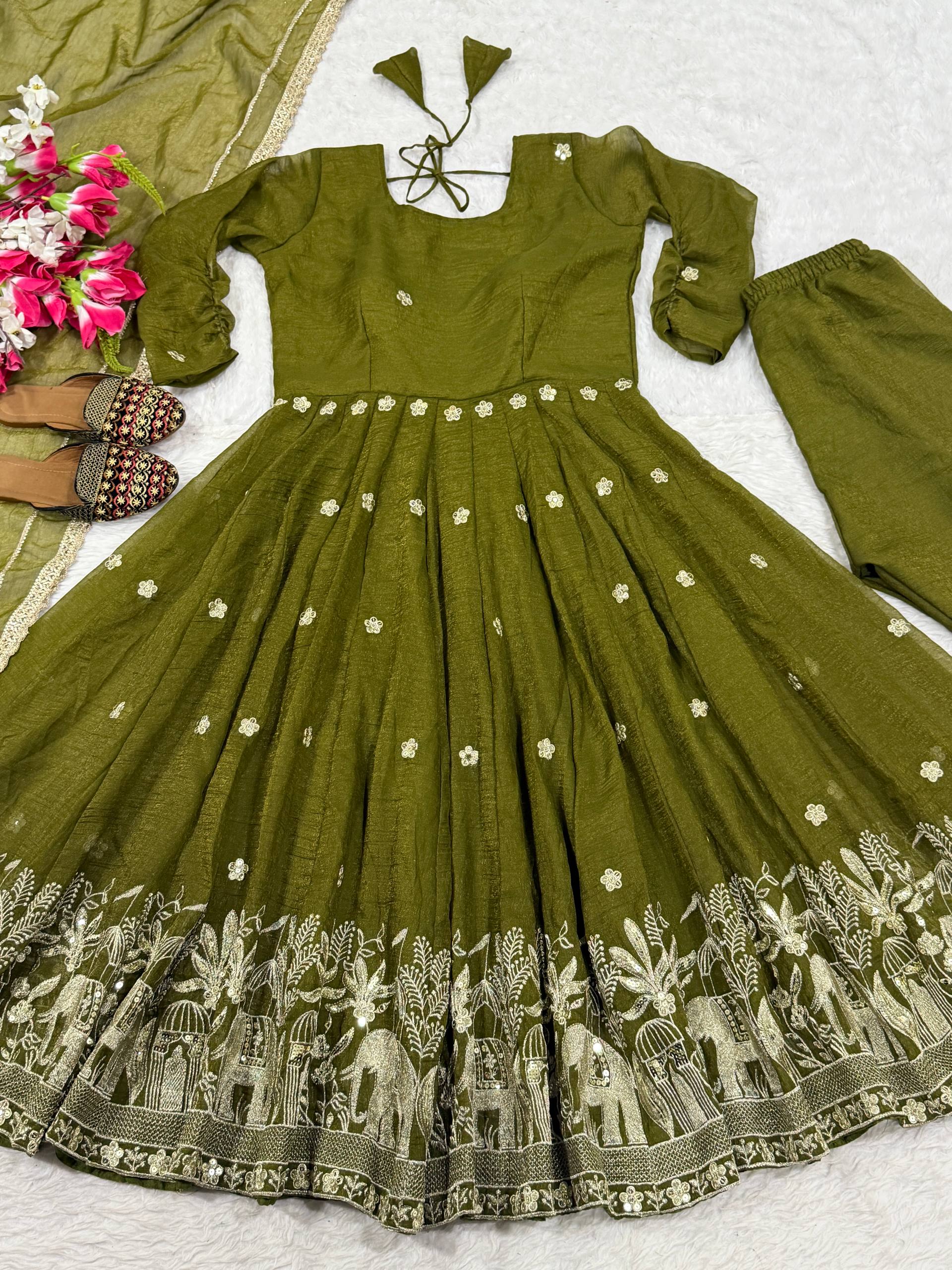 Midnight Chartreuse Luminous Flared Anarkali